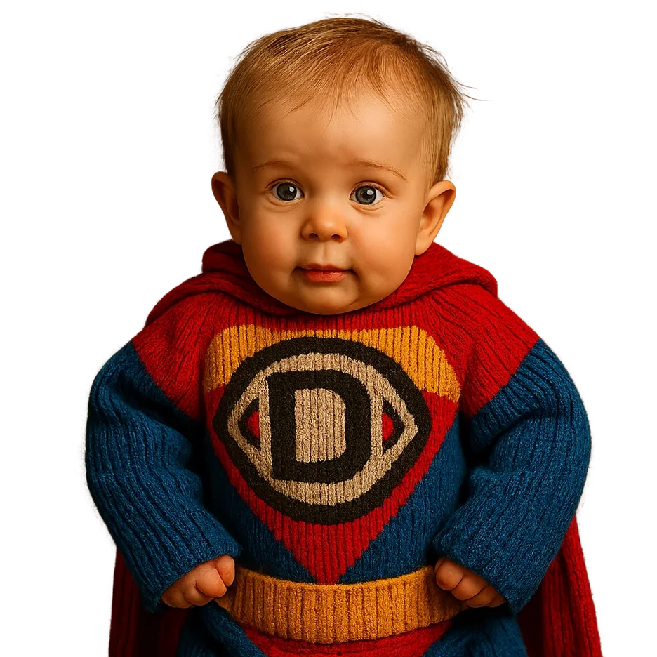 D-Man als Baby im Druckwalzental