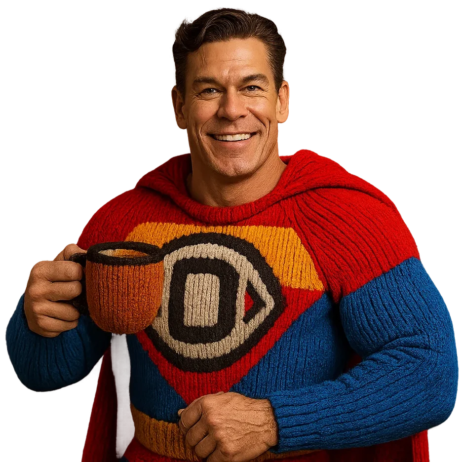 D-Man mit Kaffeetasse am Morgen